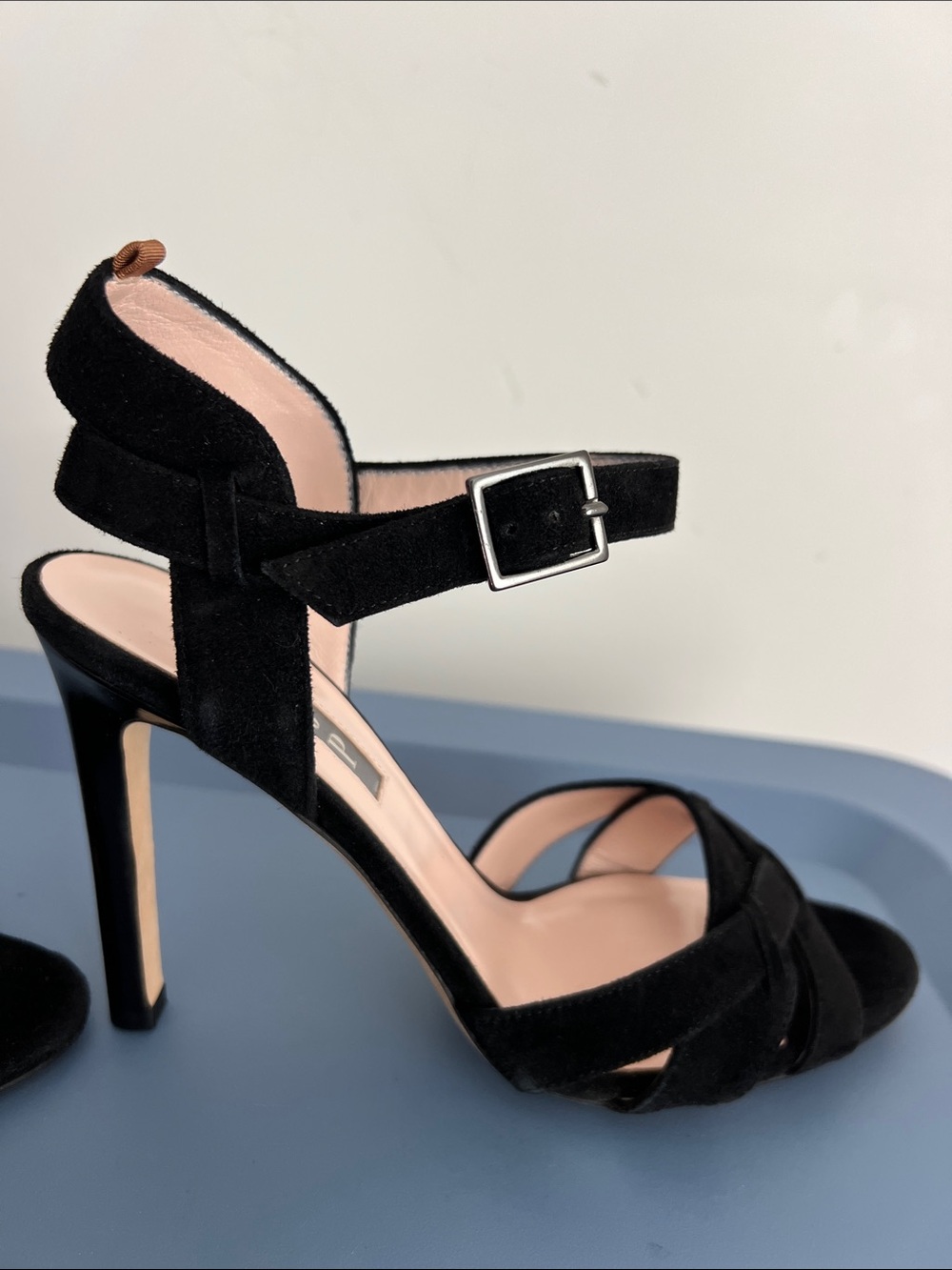 SJP sarah jessica parker cameron black suede open toe criss cross sandals heels - Picture 10 of 13